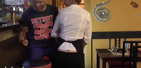  Sexy waitress fucks hard with horny customer